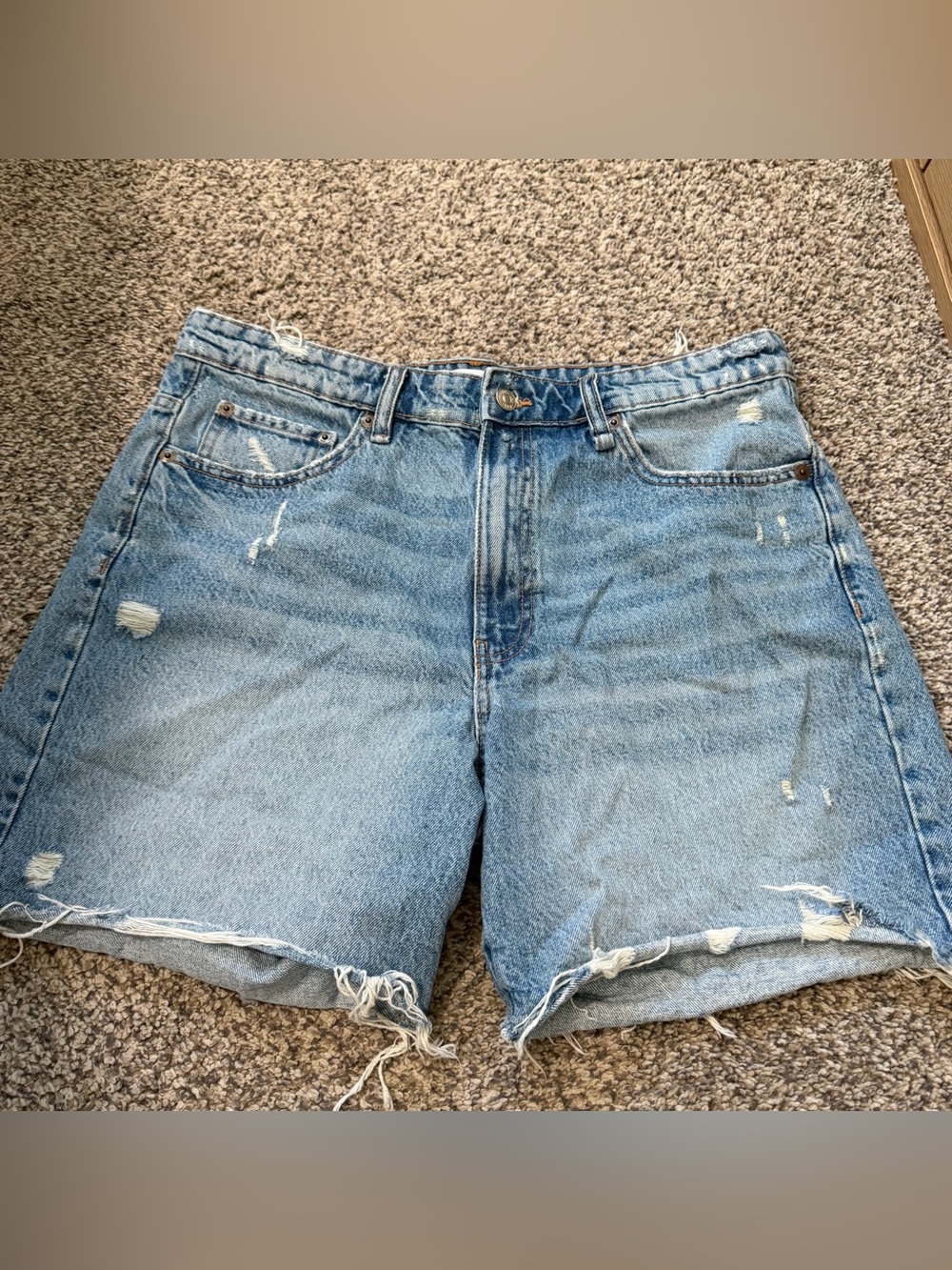 Women’s Zara Light Blue Distressed Denim Shorts size 12
